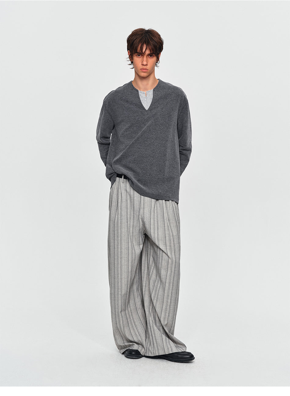 MADWITCH LAYERED HALF-ZIP V-NECK SWEATER #991502