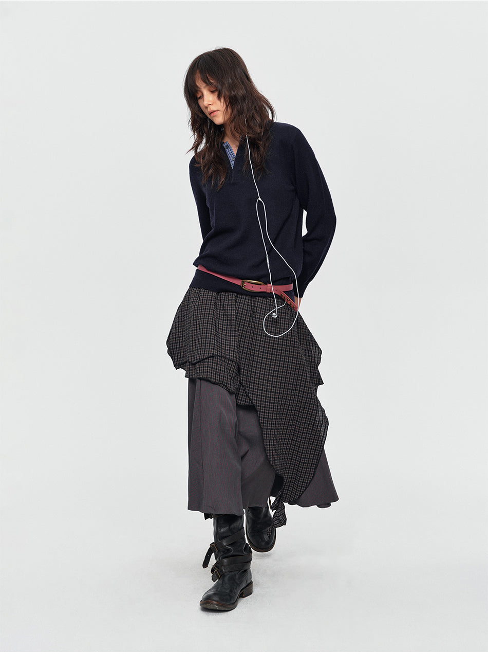 MADWITCH CONTRAST-COLLAR PLAID WOOL-BLEND CARDIGAN #11889