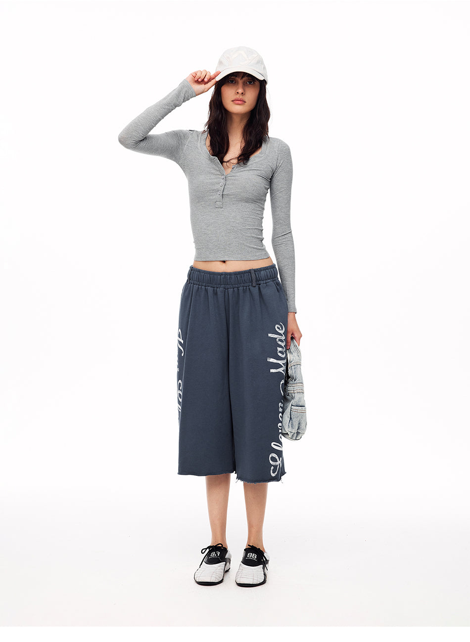 MADWITCH VINTAGE GRAPHIC RAW EDGE SWEAT CAPRI PANTS #CK280D