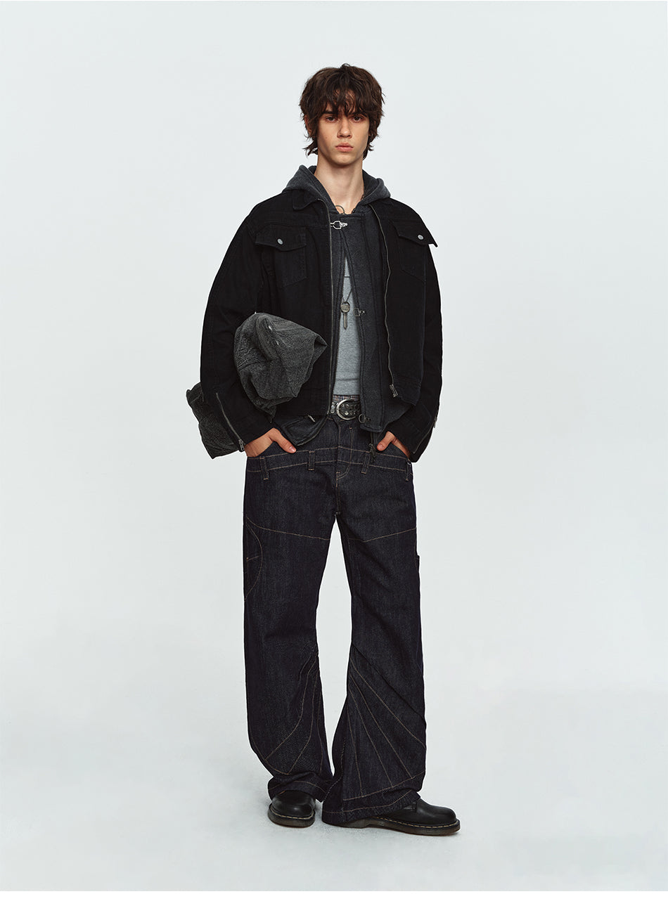 MADWITCH WASHED DISTRESSED COLLARED CROPPED DENIM JACKET #DY3016