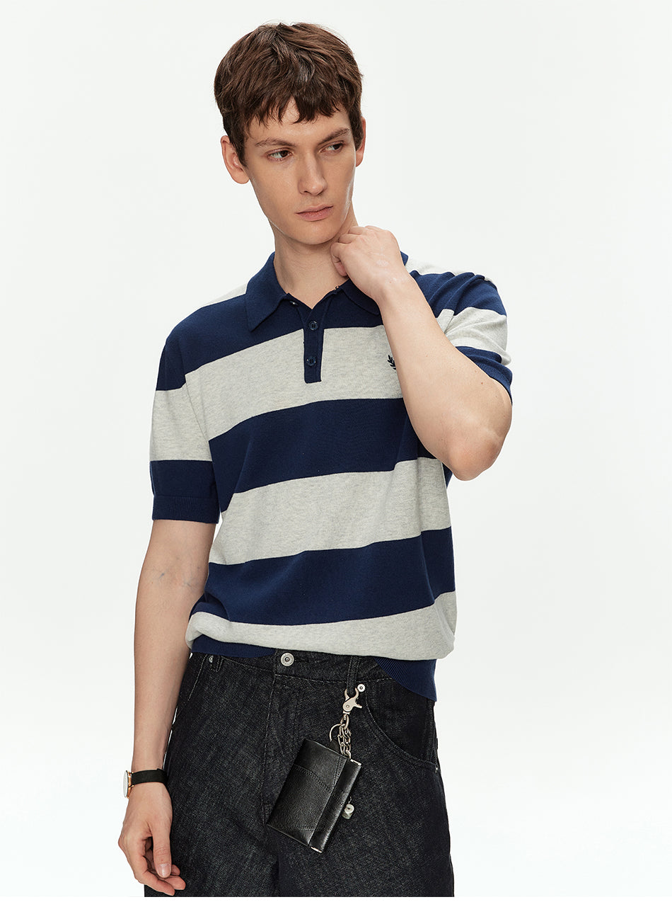 MADWITCH EMBROIDERED STRIPED KNIT POLO SHIRT #27512