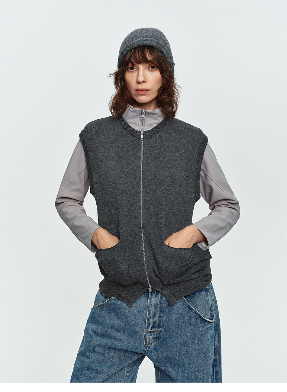 MADWITCH DUAL-ZIP CREWNECK KNIT VEST #MYCB031