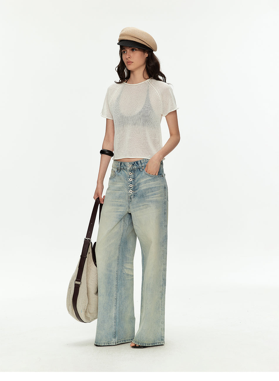 MADWITCH VINTAGE CURVED BUTTON WIDE JEANS #G60041