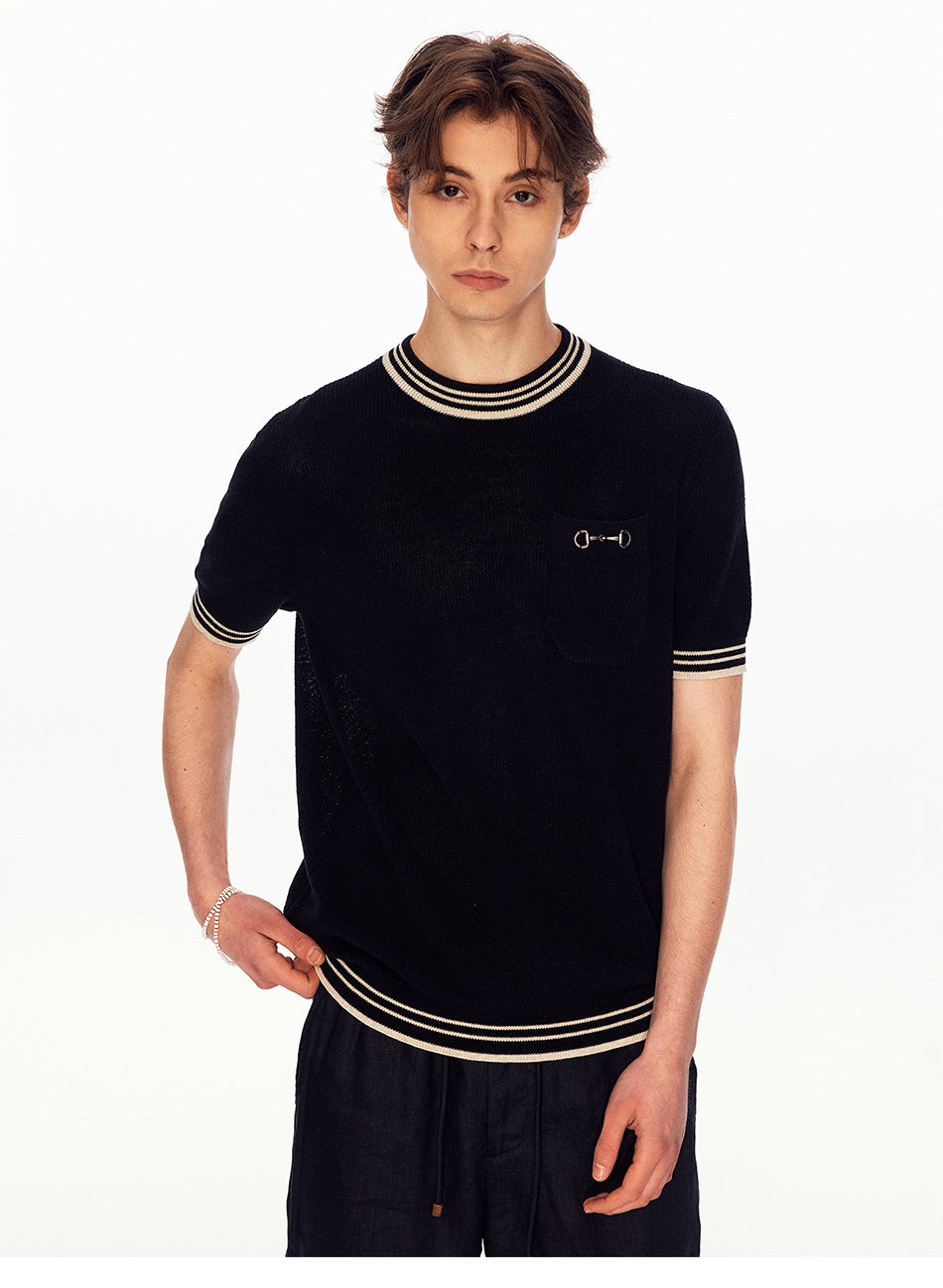 MADWITCH STRIPED TENCEL KNIT TEE #250400