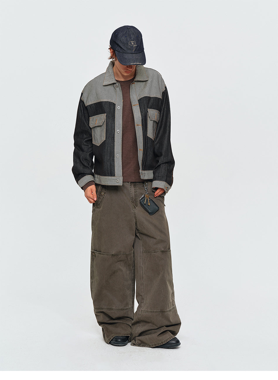 MADWITCH CONTRAST-COLLAR DUAL-POCKET CROPPED DENIM JACKET #2606WT3023