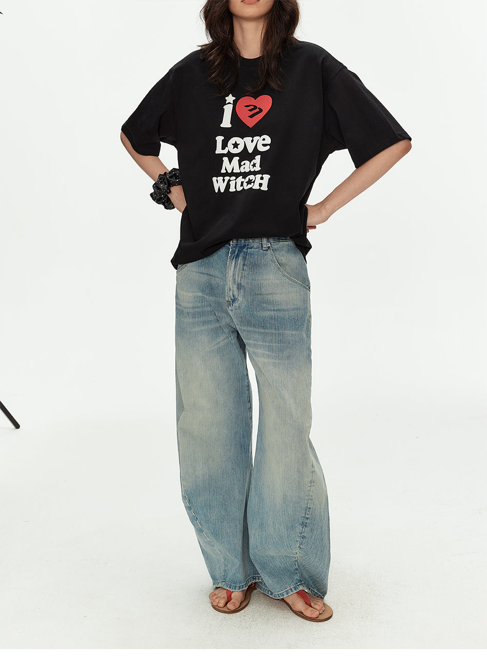 MADWITCH VINTAGE WASHED CURVED JEANS #CK9825