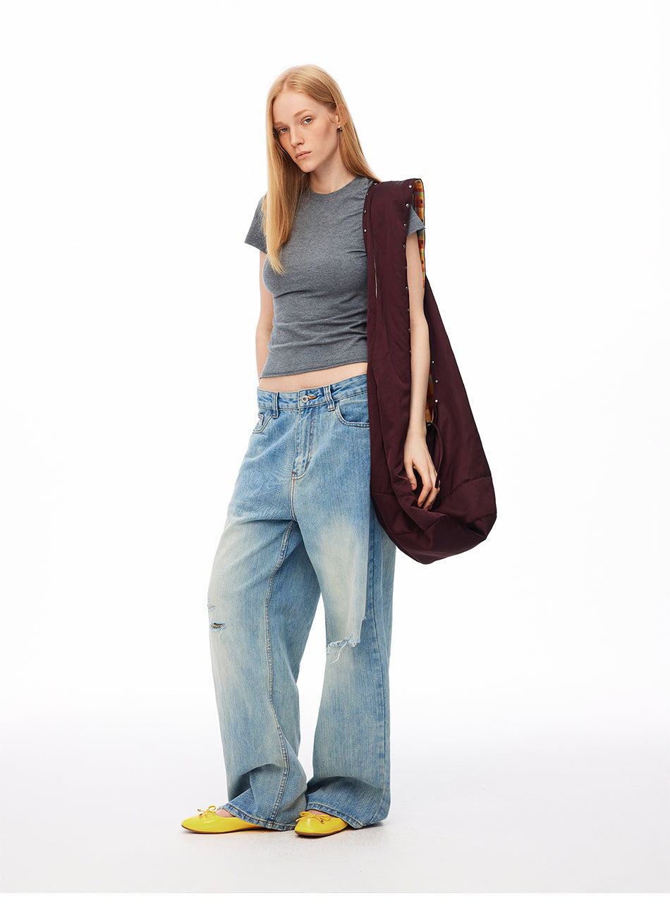 MADWITCH DISTRESSED TEXTURED WIDE-LEG JEANS #GPC5616