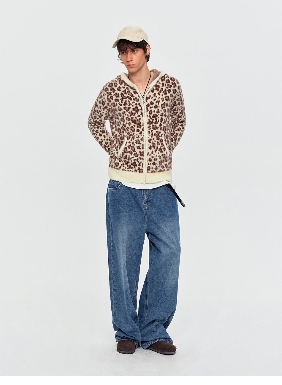 MADWITCH LEOPARD-PRINT PLUSH CROPPED ZIP HOODIE #2606MY2037