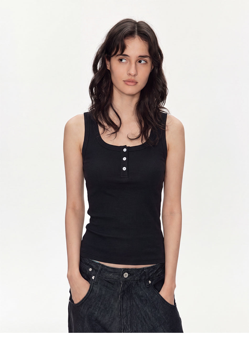 MADWITCH MINIMALIST U-NECK CROPPED RIBBED TANK TOP #C2026329