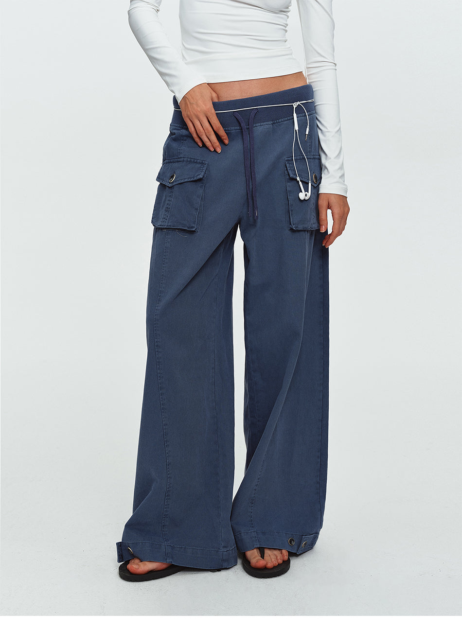 MADWITCH OVERSIZED-POCKET DRAWSTRING WIDE-LEG CARGO PANTS #DR6316