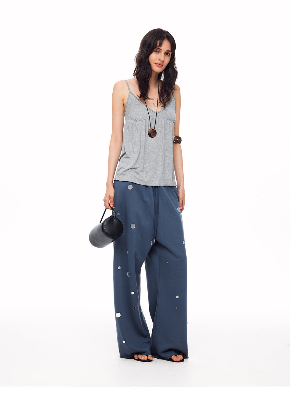 MADWITCH DRAWSTRING MIRROR-DISK WIDE-LEG SWEATPANTS #CK61067