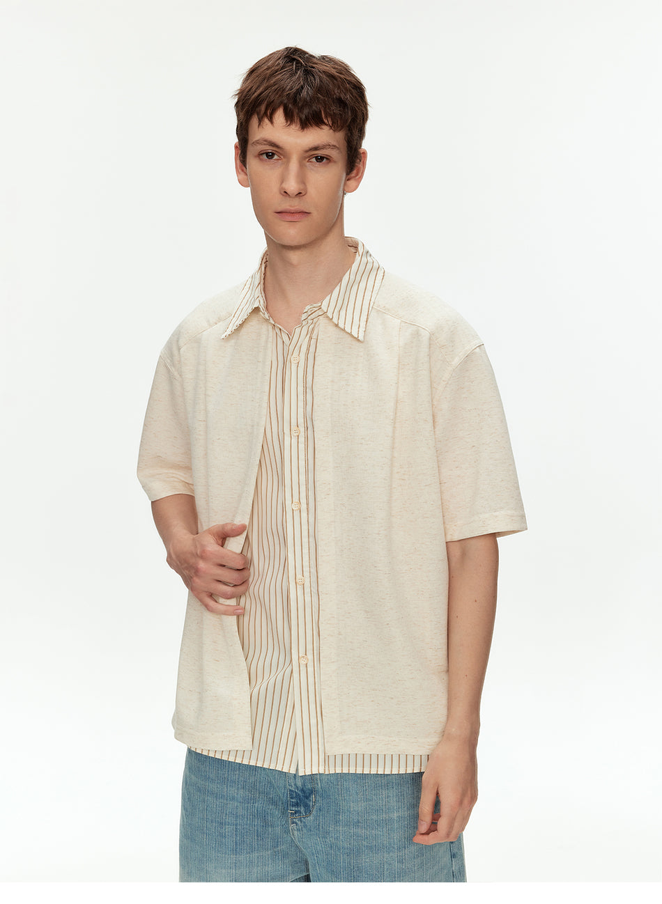 MADWITCH LINEN BLEND SHIRT COLLAR TEE #880925