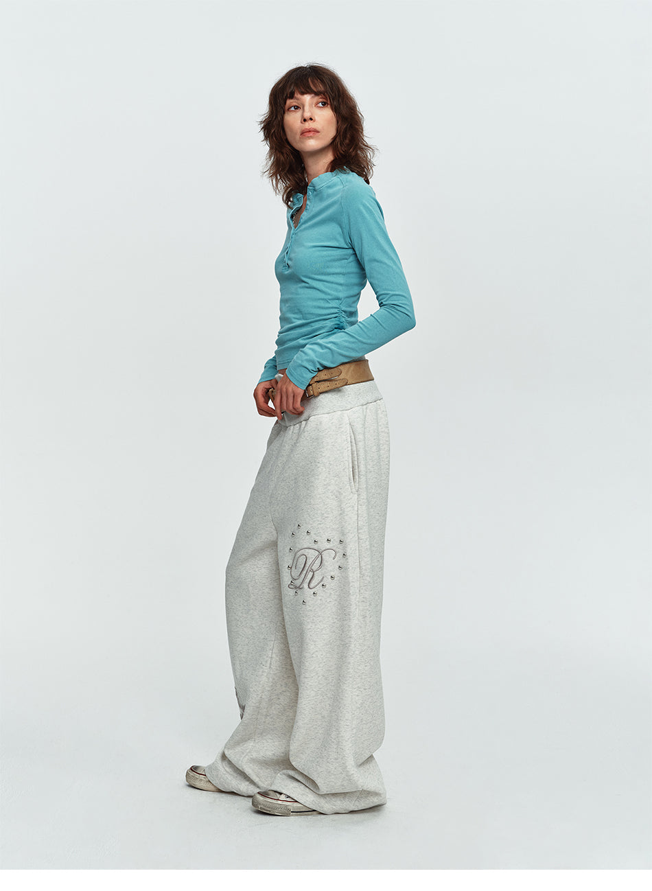 MADWITCH STUDDED FOLD-OVER WIDE-LEG SWEATPANTS #L2026617