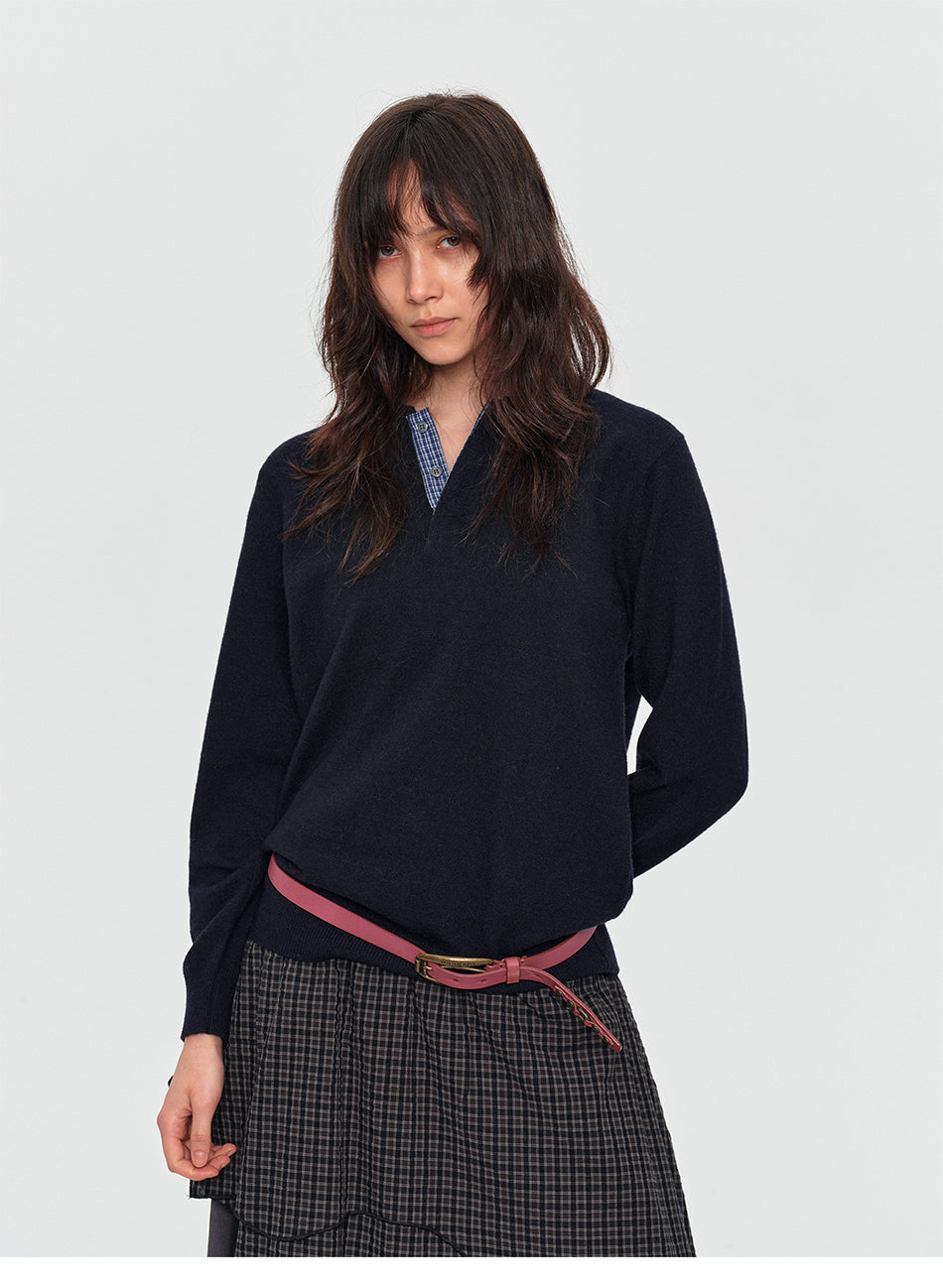 MADWITCH CONTRAST-COLLAR PLAID WOOL-BLEND CARDIGAN #11889