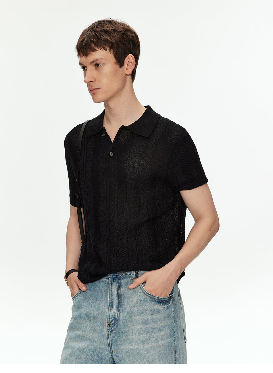 MADWITCH LYOCELL TEXTURED KNIT POLO SHIRT #AW26821