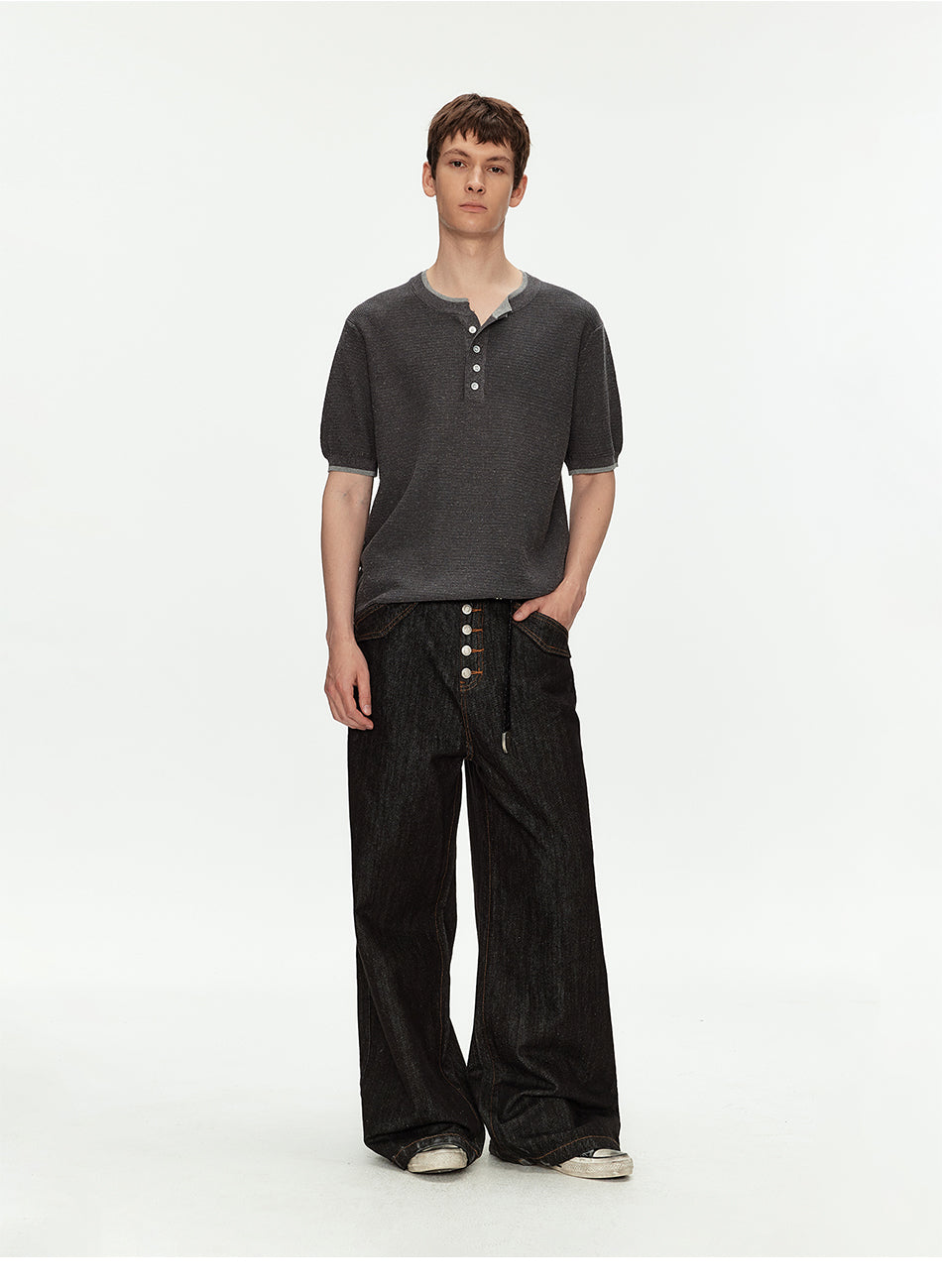 MADWITCH CONTRAST HENLEY KNIT T SHIRT #68695