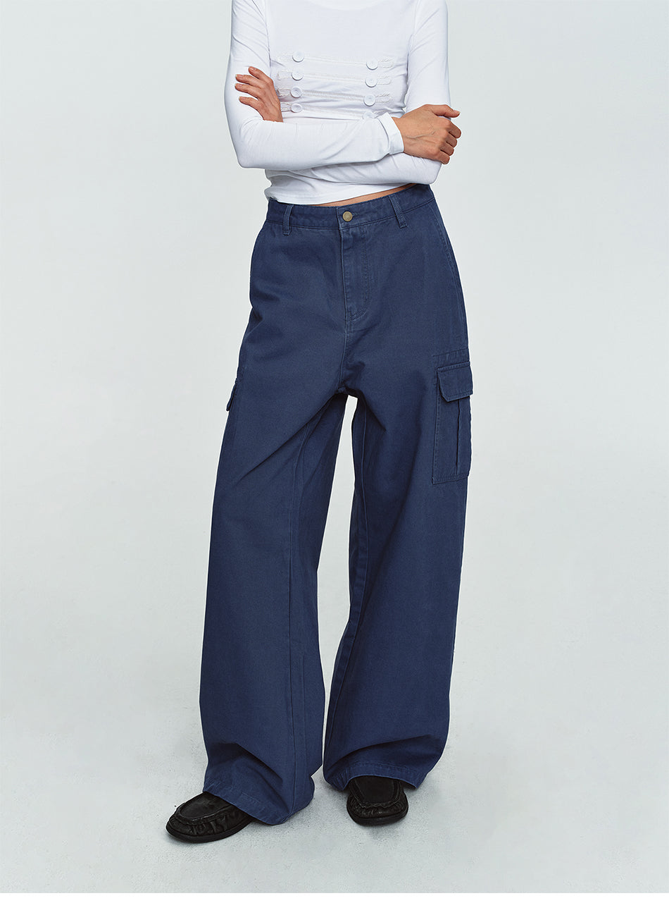 MADWITCH MINIMALIST SIDE-POCKET WIDE-LEG CARGO PANTS #A645