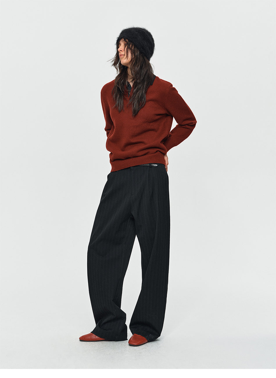 MADWITCH CONTRAST-COLLAR POLO KNIT SWEATER #46893