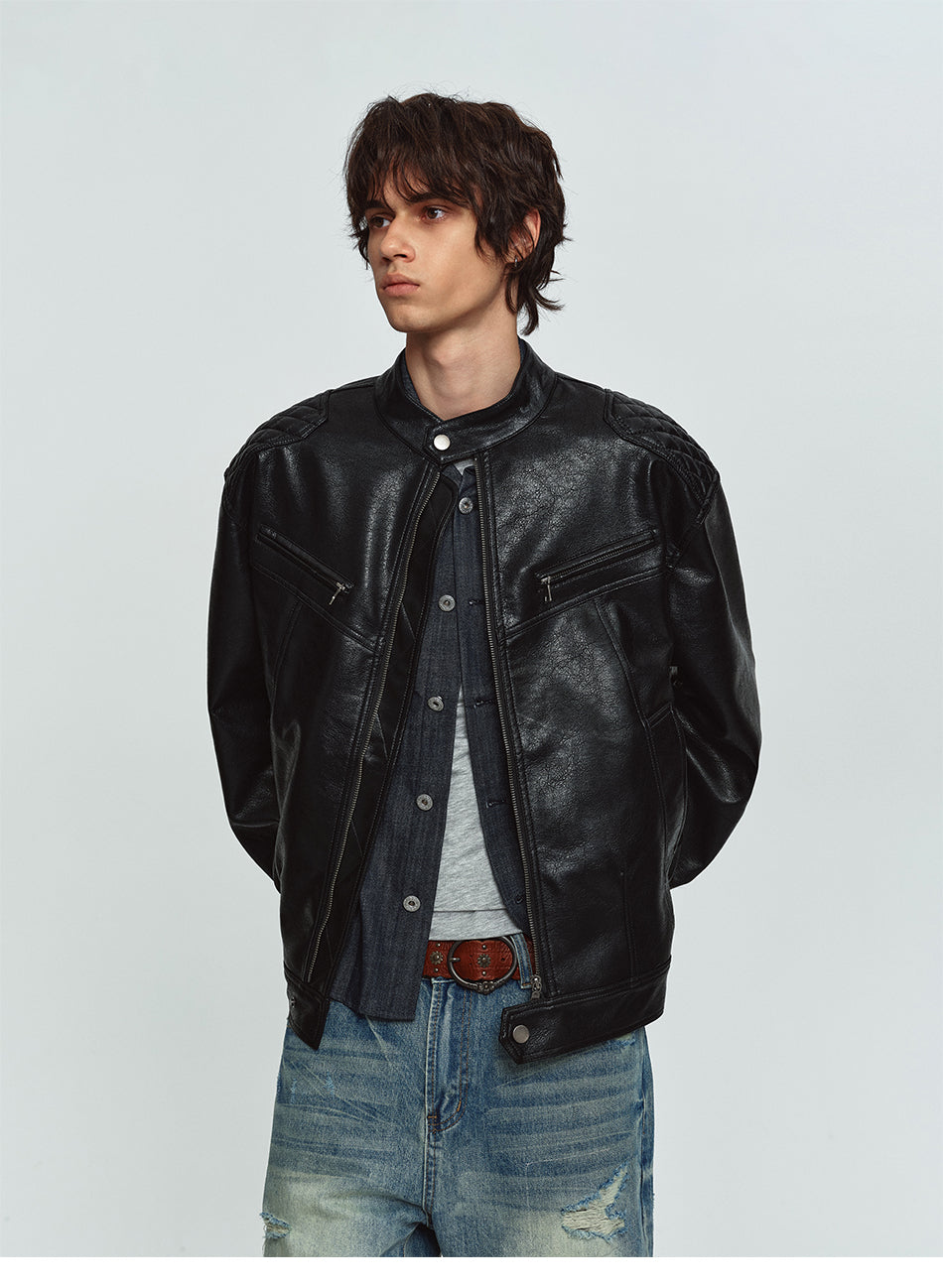 MADWITCH DIAMOND-QUILTED STAND-COLLAR MOTO JACKET #991536
