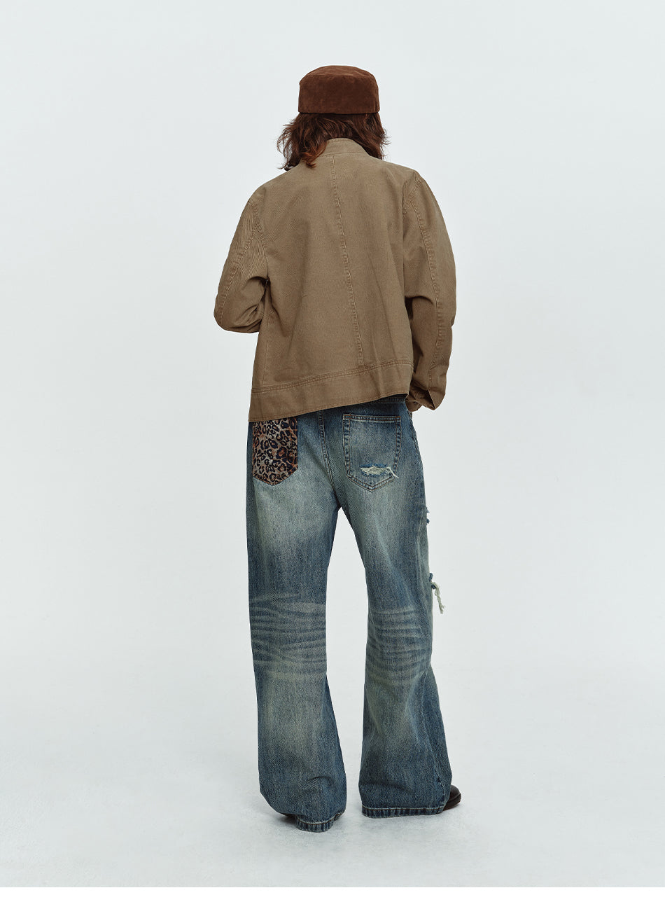 MADWITCH ASYMMETRIC WASHED STAND-COLLAR JACKET #N610