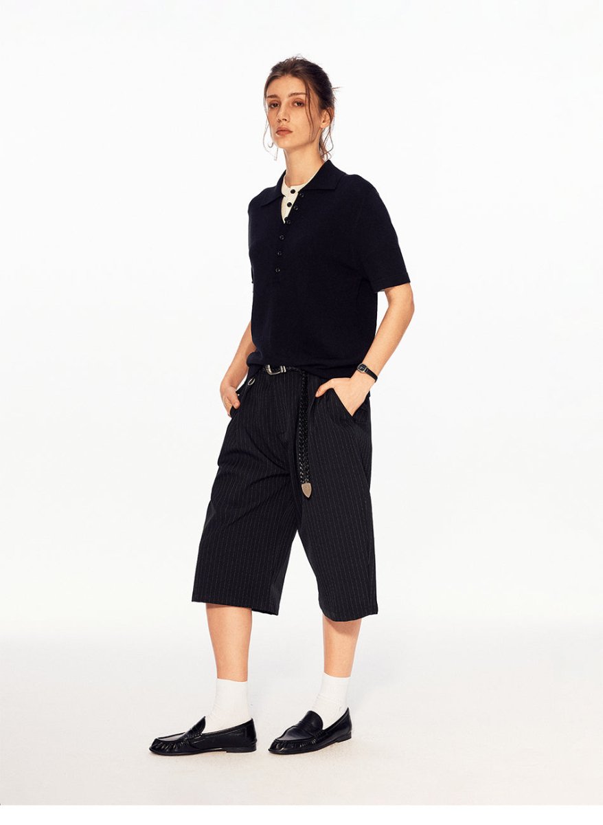 MADWITCH FAUX LAYER LINEN POLO TEE UTU066 - MadWitch Store
