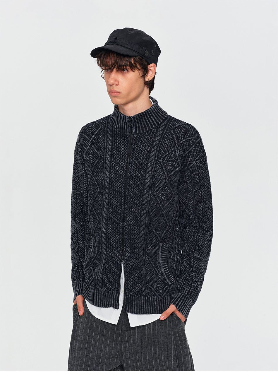 MADWITCH CABLE-KNIT ZIP-UP CARDIGAN #GPMYC022