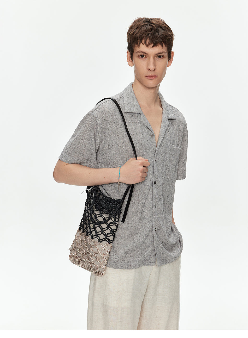 MADWITCH LINEN TEXTURE CUBA COLLAR SHIRT #C2651C26