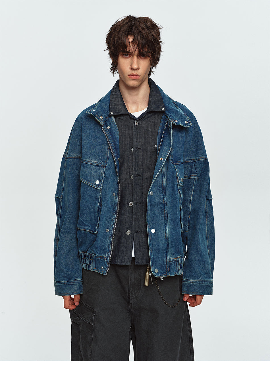 MADWITCH ELASTIC-HEM POCKETED COLLARED DENIM JACKET #AW26151