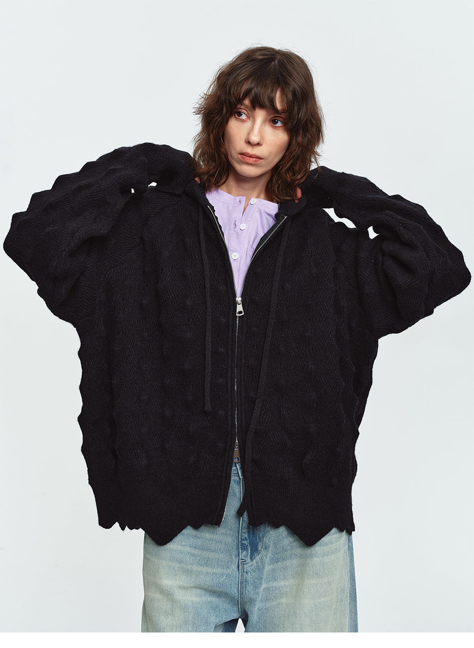 MADWITCH ASYMMETRIC CABLE-KNIT HOODED CARDIGAN #L2026708