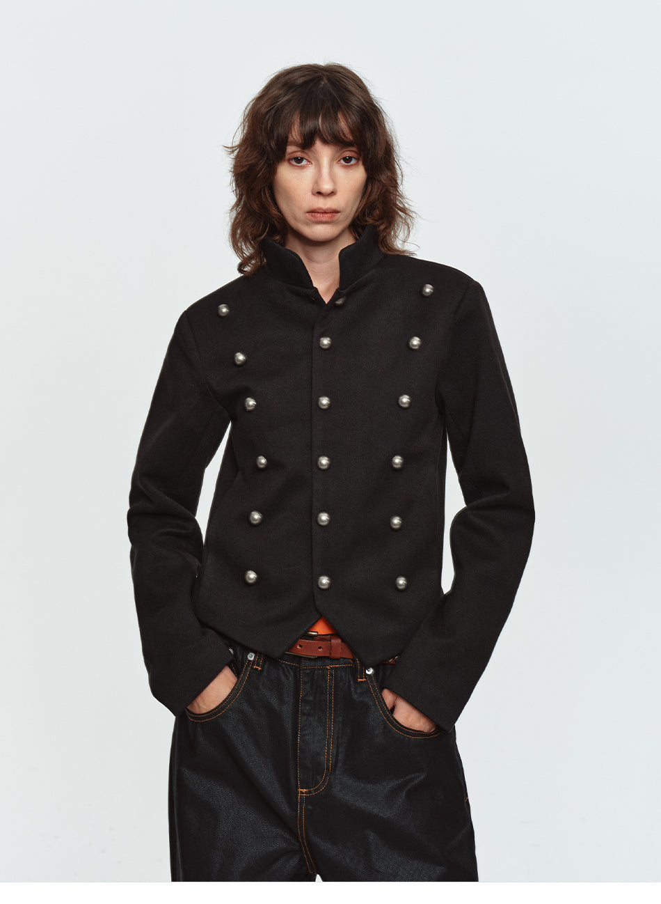 MADWITCH ASYMMETRIC-HEM CROPPED STAND-COLLAR JACKET #CW1385N