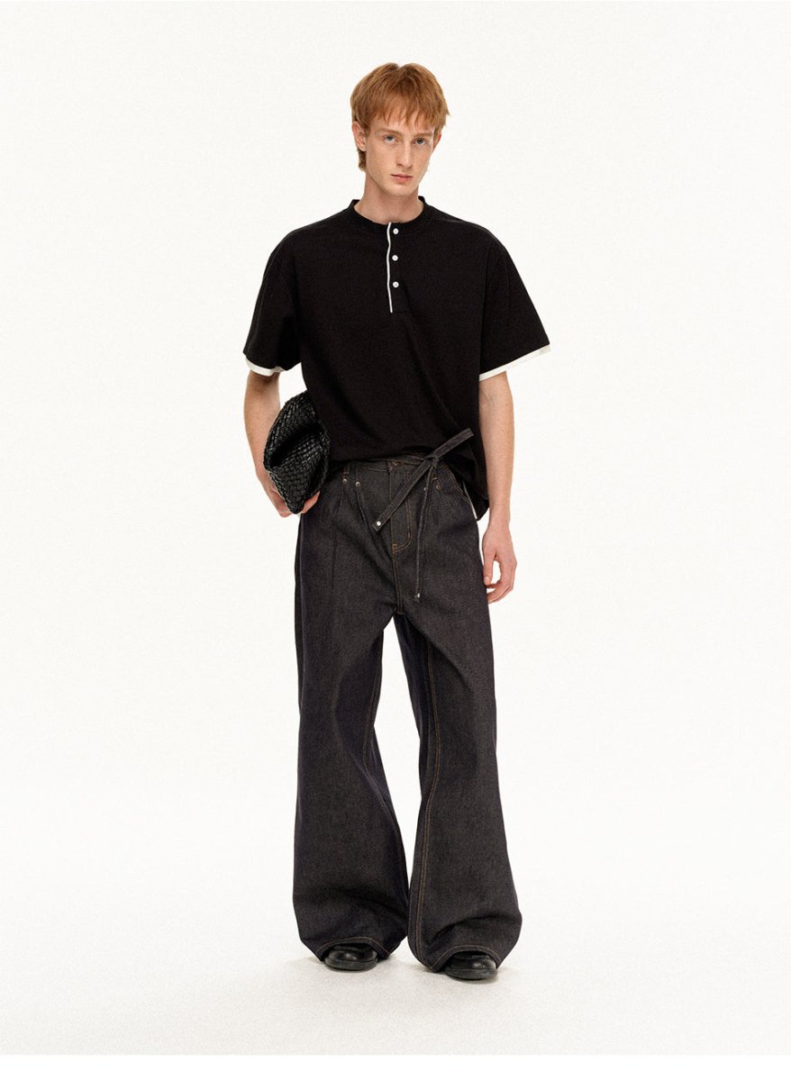 MADWITCH VINTAGE HENLEY FAUX LAYER TEE N2013 - MadWitch Store
