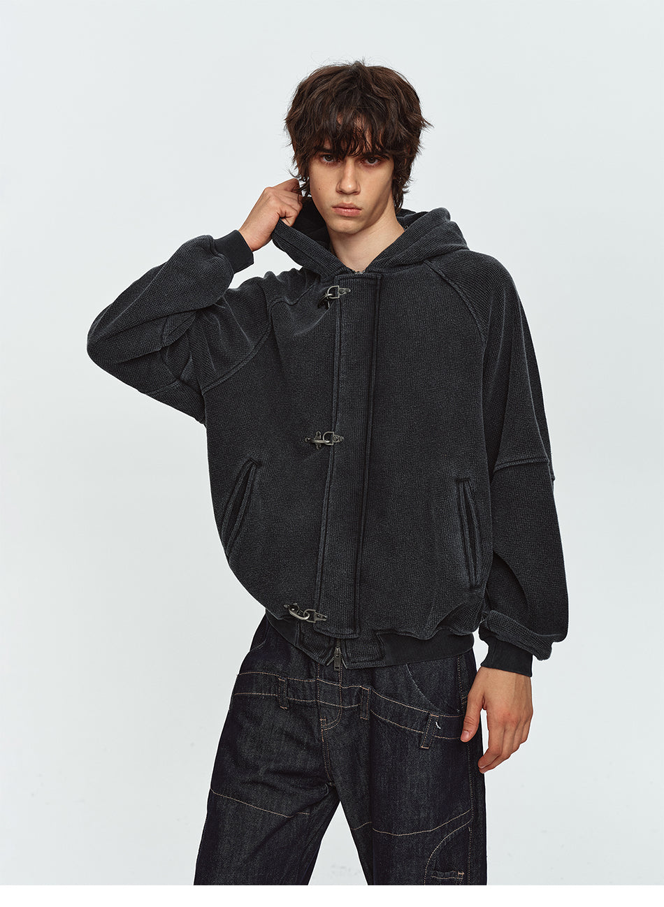 MADWITCH WAFFLE-KNIT BUCKLE-CLOSURE HOODED JACKET #AW26154