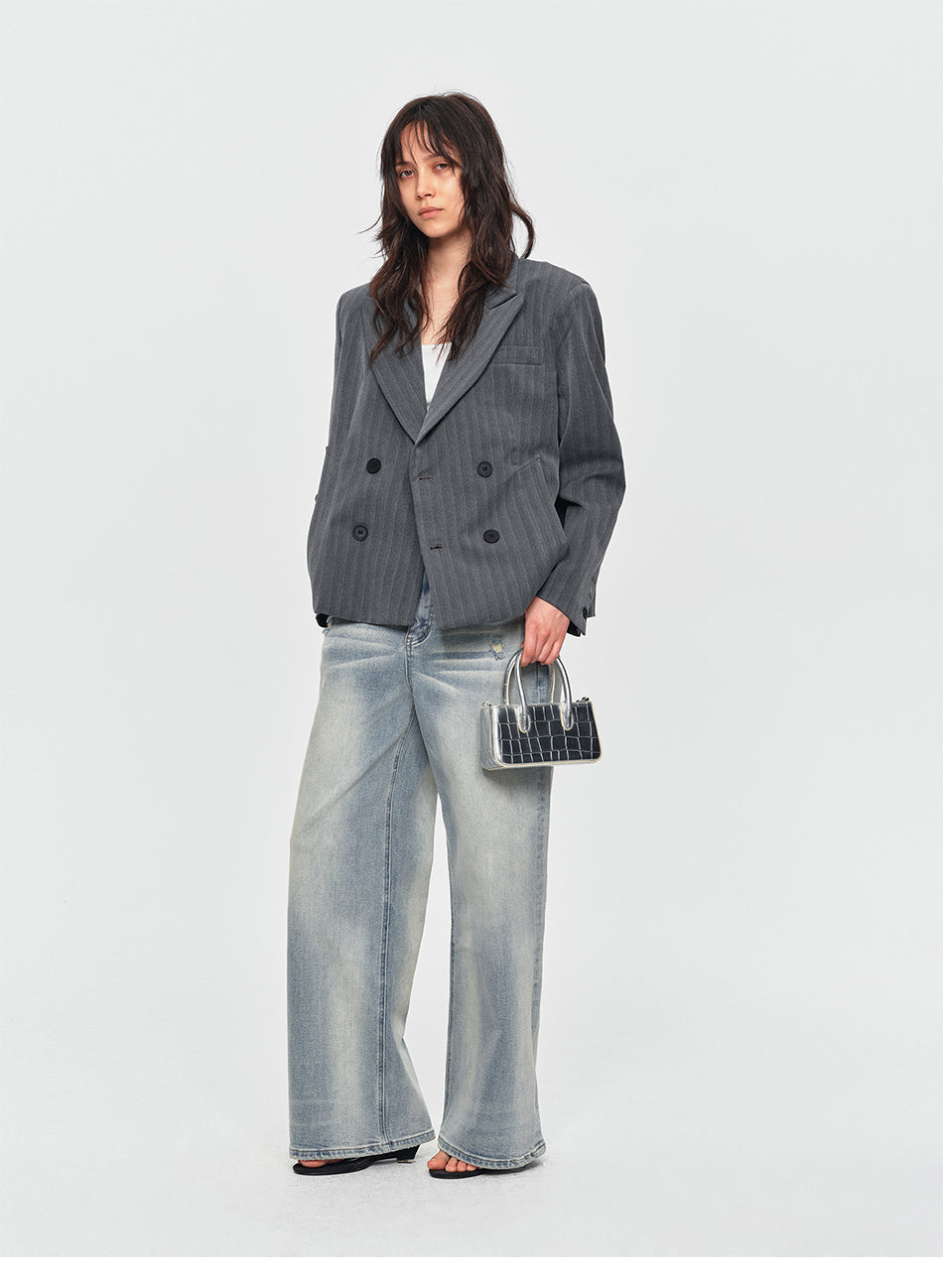 MADWITCH VINTAGE WASHED DISTRESSED WIDE-LEG JEANS #BKJ7601