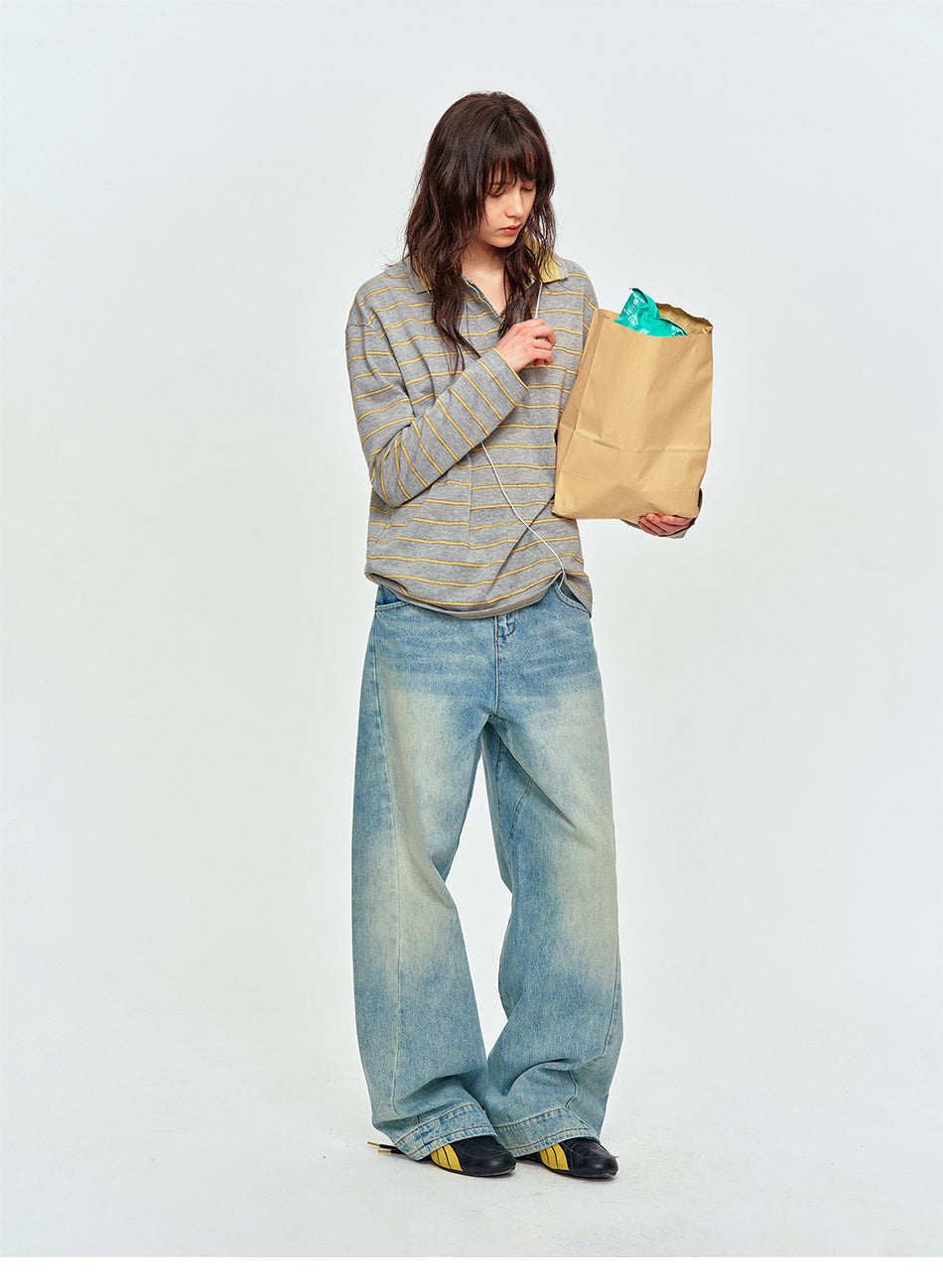 MADWITCH CINCH-BACK CURVED WIDE-LEG JEANS #CK9823