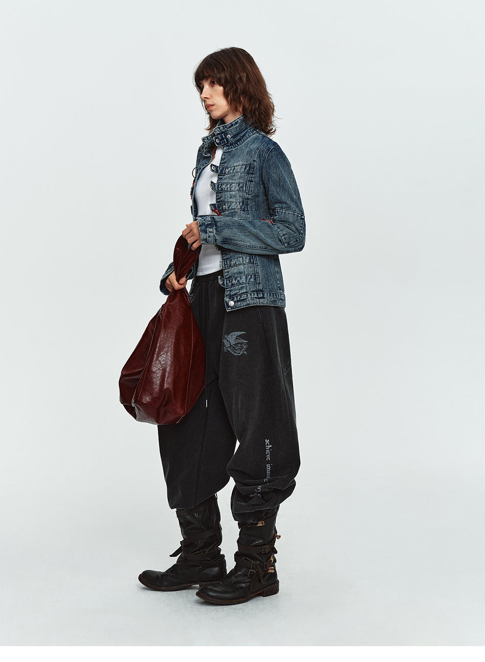 MADWITCH NAPOLEON-BUTTON WASHED CROPPED DENIM JACKET #2026126