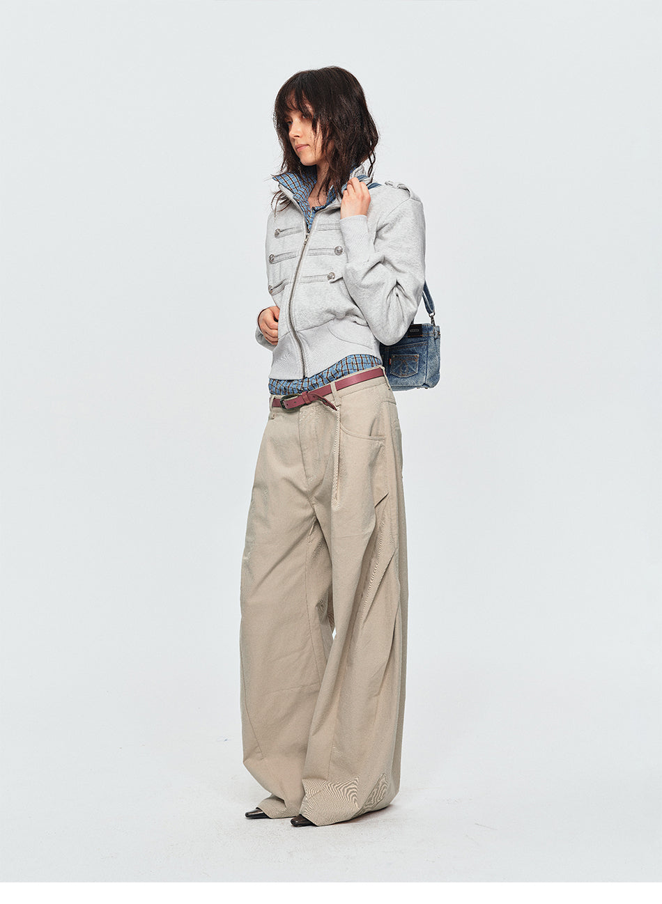 MADWITCH DOUBLE-PLEATED CURVED WIDE-LEG PANTS #A638