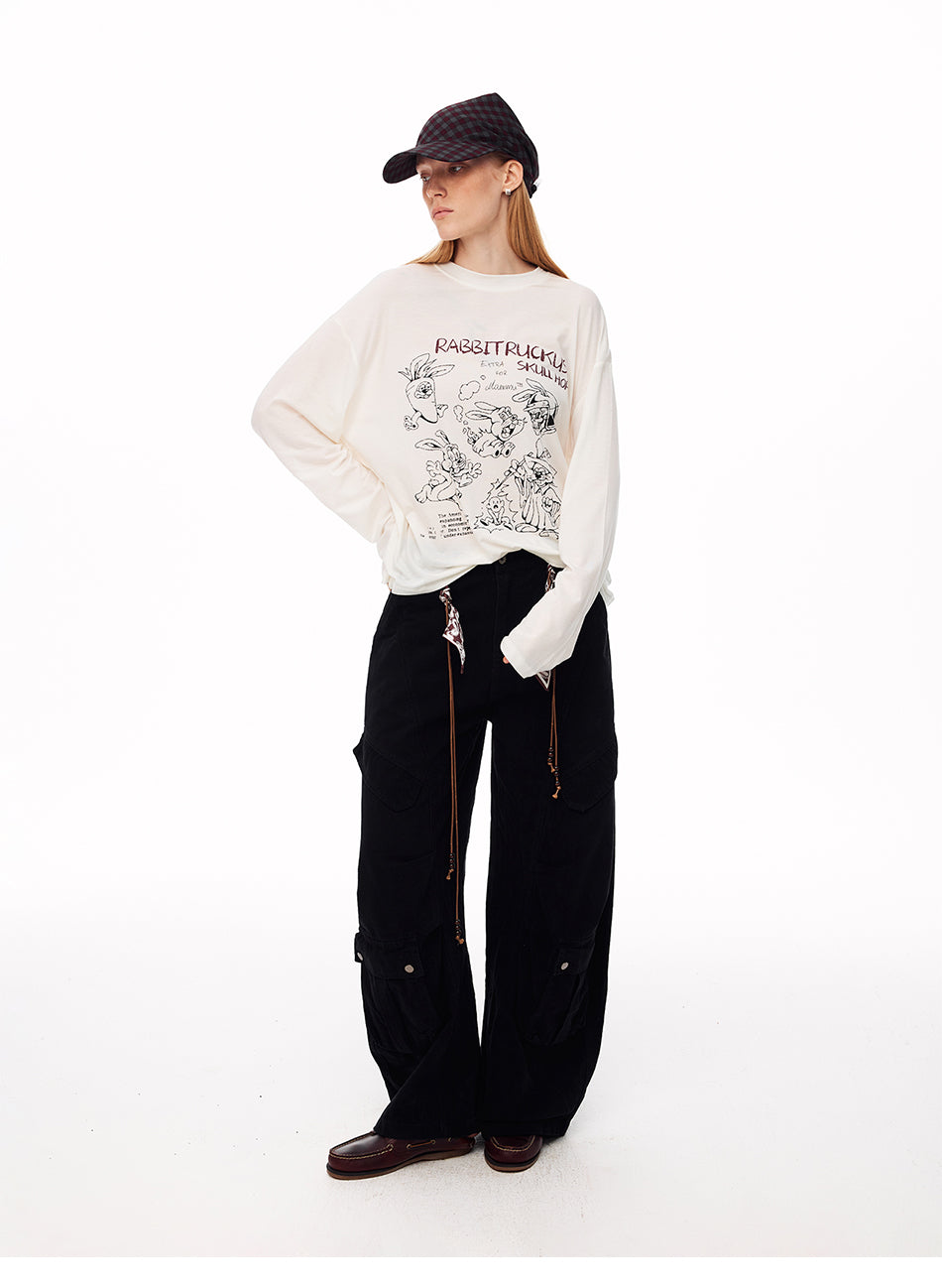 MADWITCH LOOSE RABBIT-PRINT LYOCELL LONG-SLEEVE T-SHIRT #N2191
