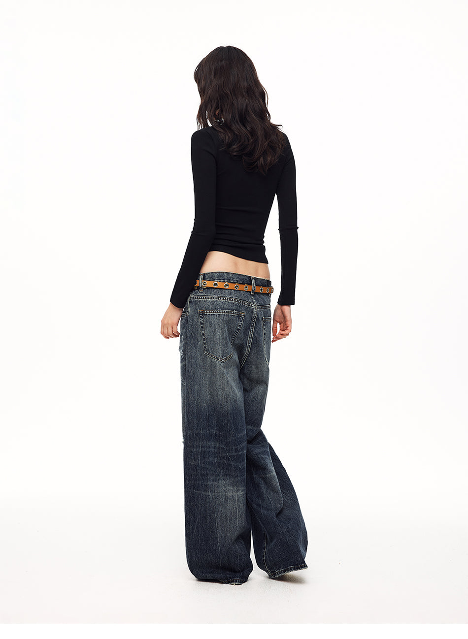 MADWITCH UNISEX MULTI-BUTTON WASHED WIDE-LEG JEANS #GPC9838