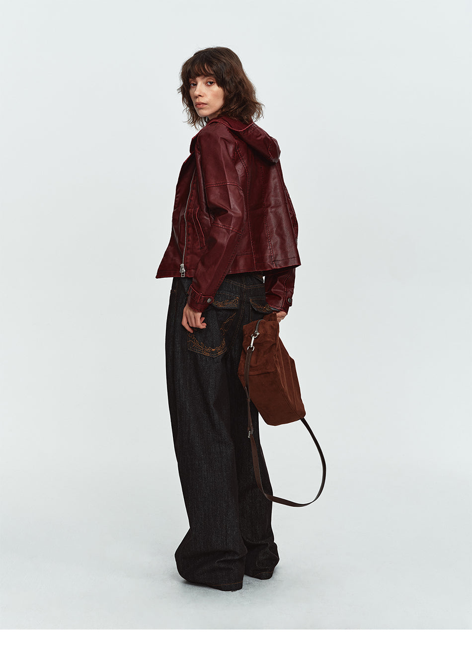 MADWITCH BACK-EMBROIDERED RAW-DENIM WIDE-LEG JEANS #DR8219