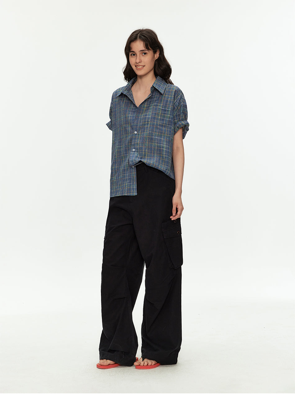 MADWITCH VINTAGE PLAID SHORT SLEEVE SHIRT #B171