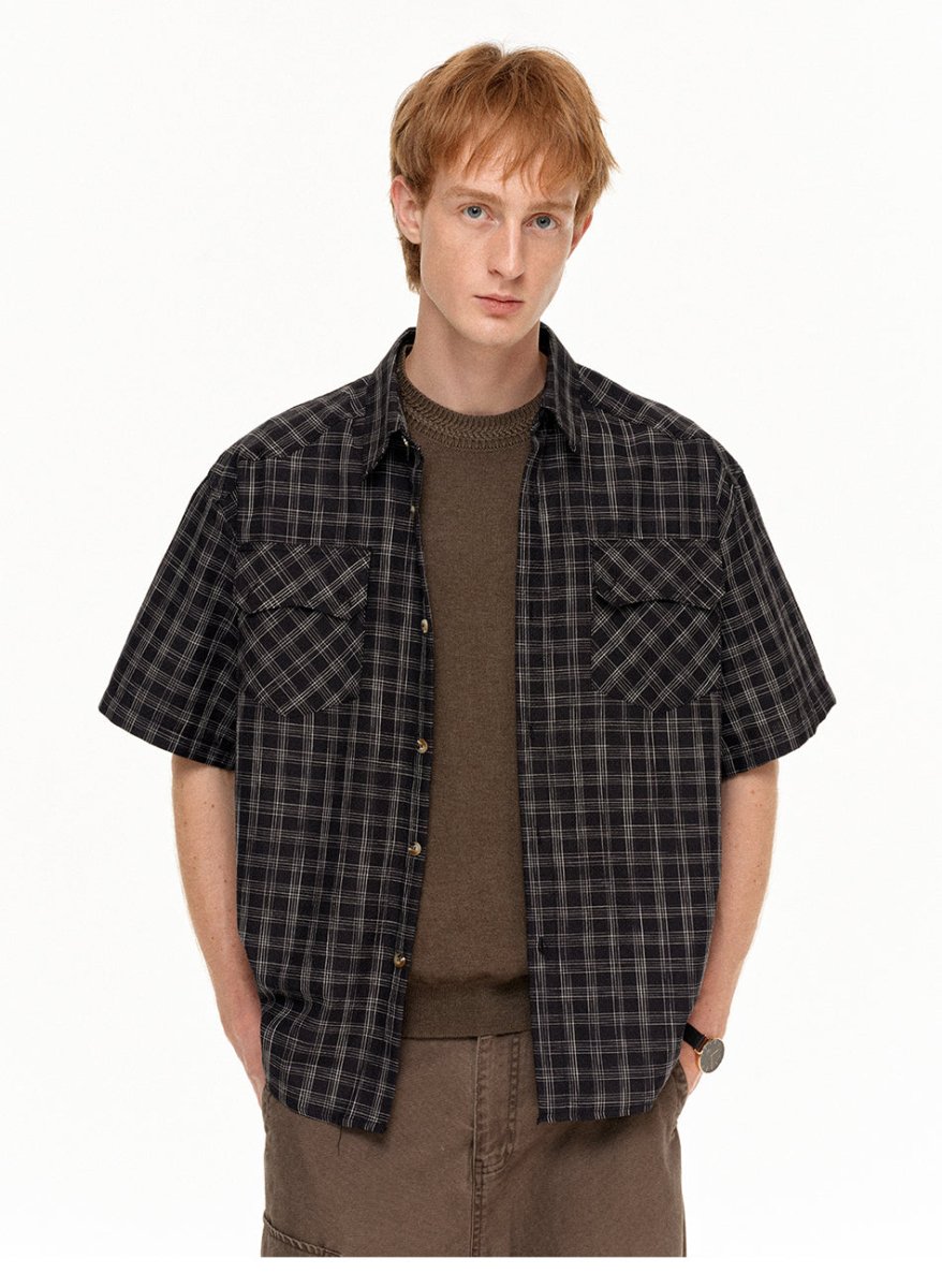 MADWITCH RELAXED COLLAR PLAID SHIRT 991186 - MadWitch Store