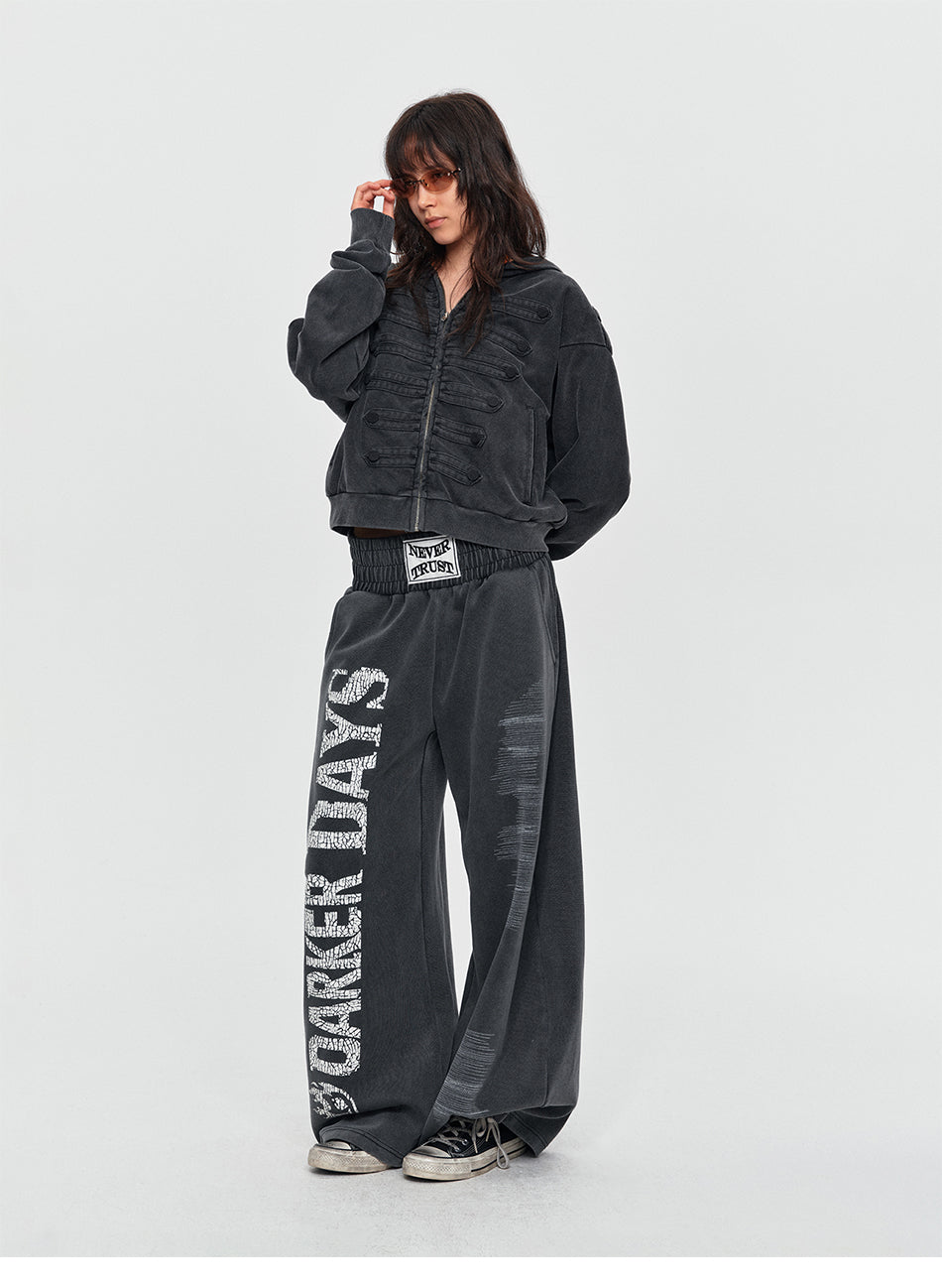 MADWITCH CRACKED-PRINT WASHED SWEATPANTS #H6797