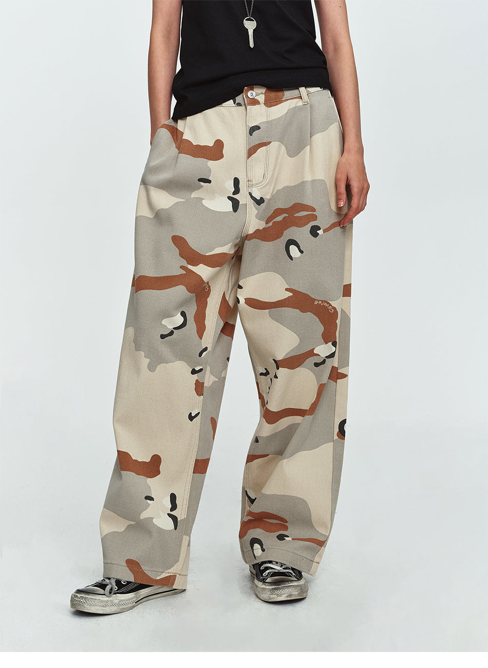 MADWITCH DESERT-CAMO WIDE-LEG RELAXED PANTS #Z353