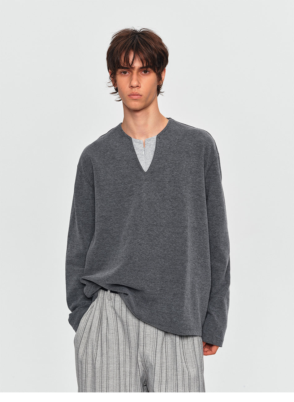 MADWITCH LAYERED HALF-ZIP V-NECK SWEATER #991502