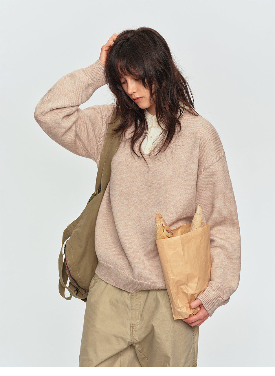 MADWITCH LAYERED HENLEY KNIT SWEATER #AW26832