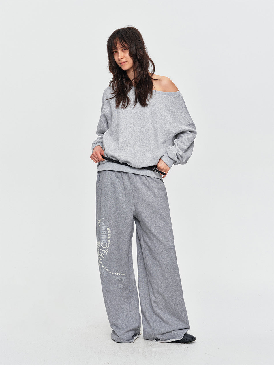 MADWITCH DISTRESSED GRAPHIC WIDE-LEG SWEATPANTS #C1035
