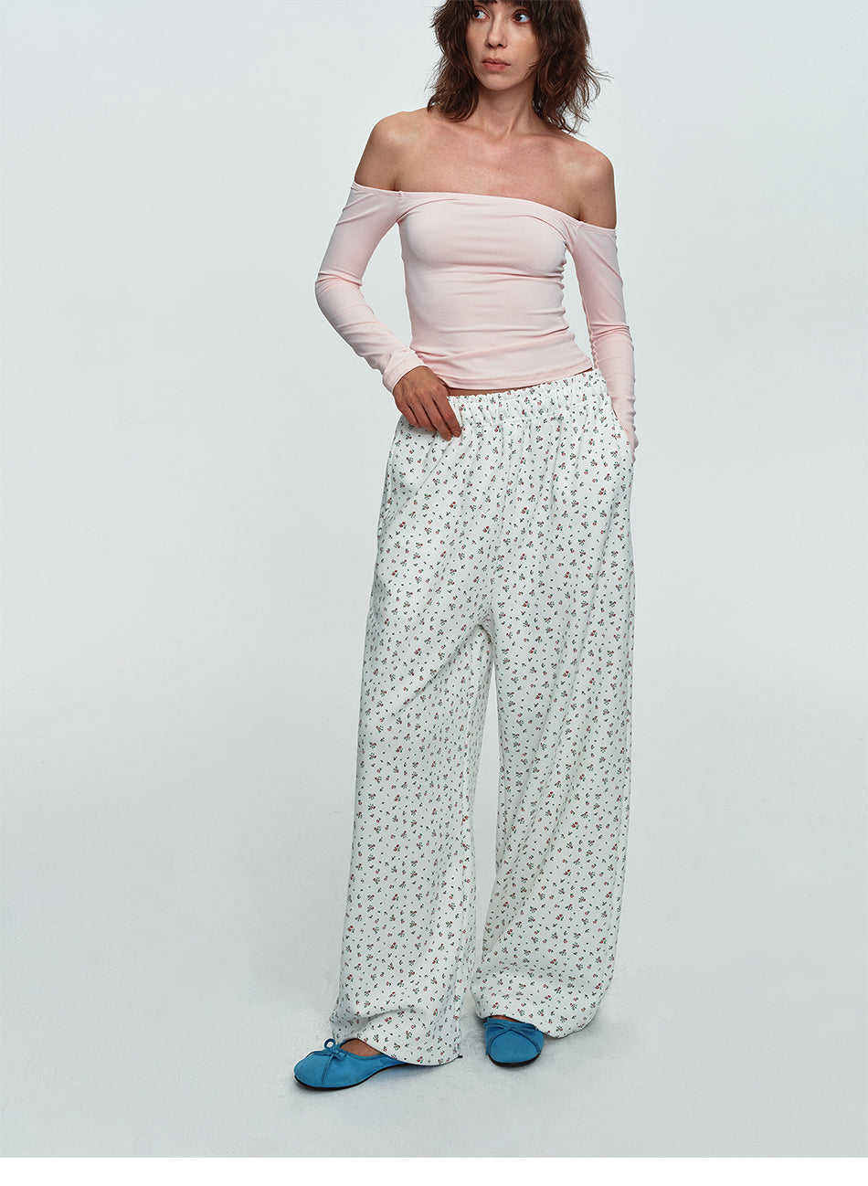 MADWITCH FLORAL-PRINT ELASTIC-WAIST WIDE-LEG PANTS #C1100