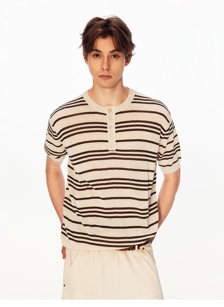 MADWITCH VINTAGE STRIPE HENLEY TEE 27525 - MadWitch Store