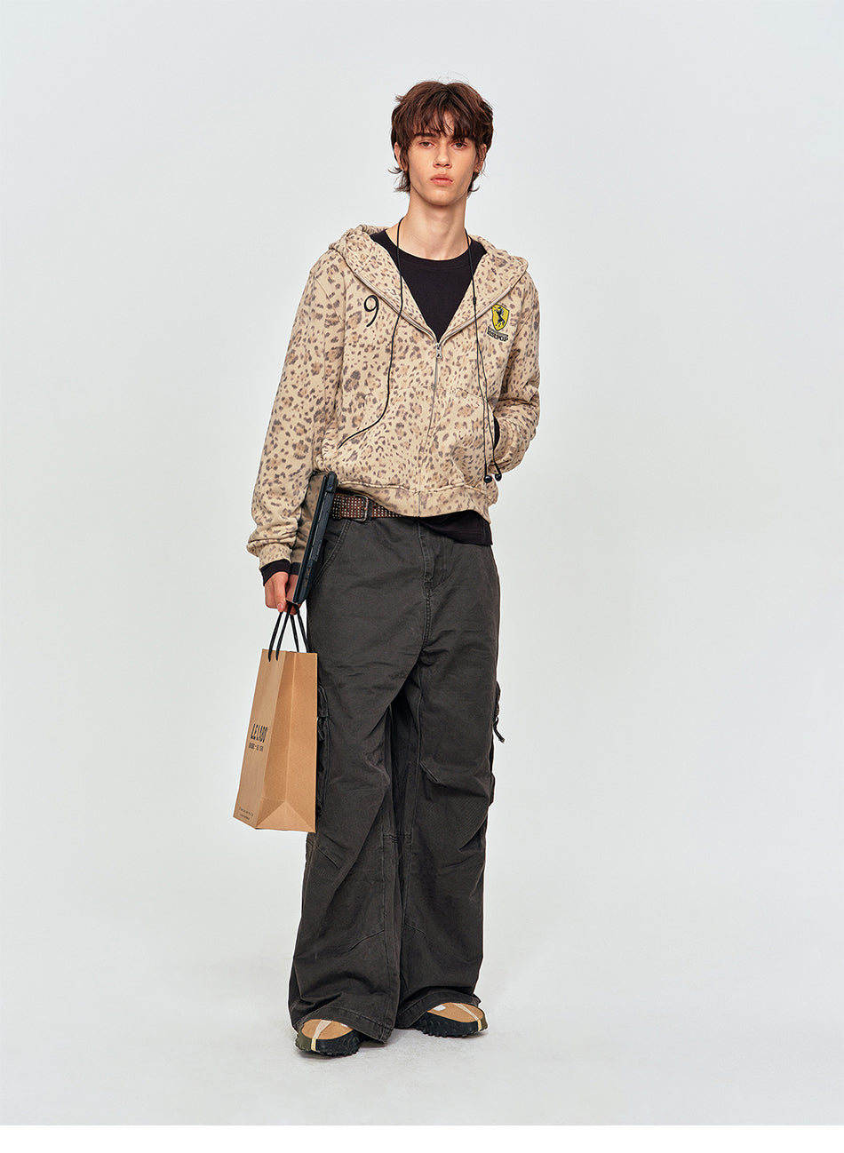 MADWITCH LEOPARD-PRINT EMBROIDERED CROPPED ZIP HOODIE #2604WY7021