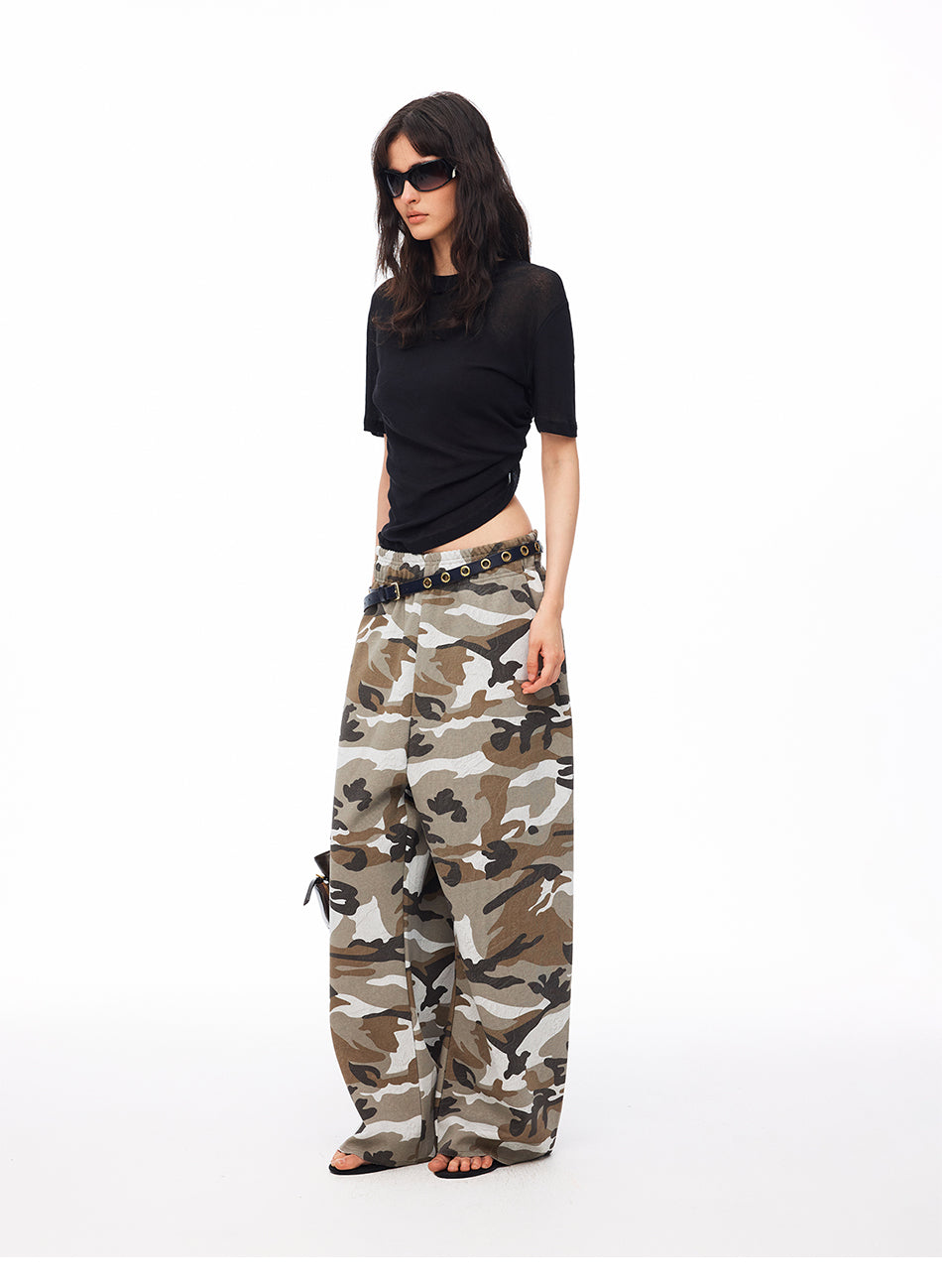 MADWITCH CAMO DRAWSTRING WIDE-LEG TROUSERS #CK61027